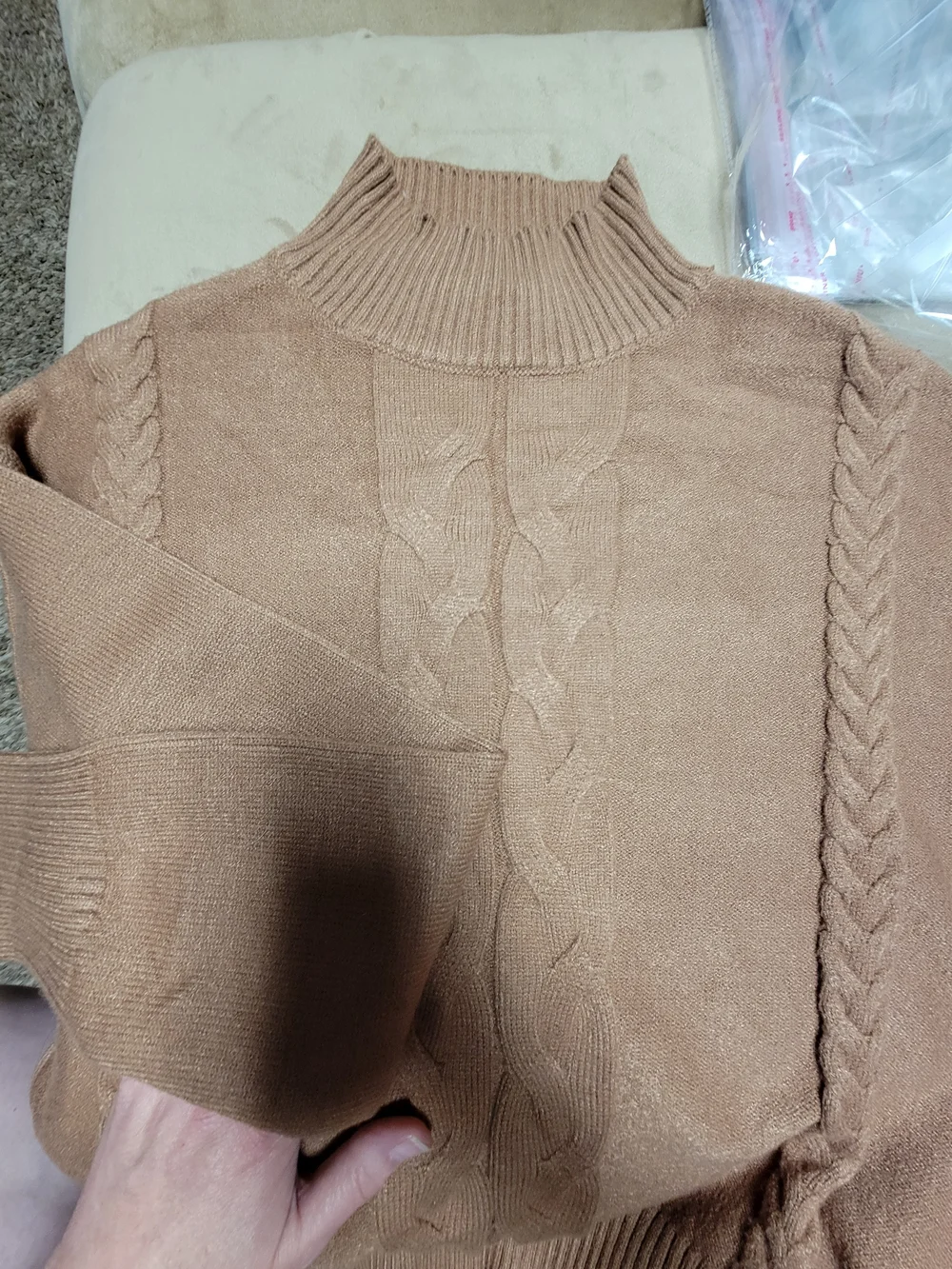 Truth by Republic NWOT Cable Knit MockbTurtleneck Sweater in Camel Brown Sz L